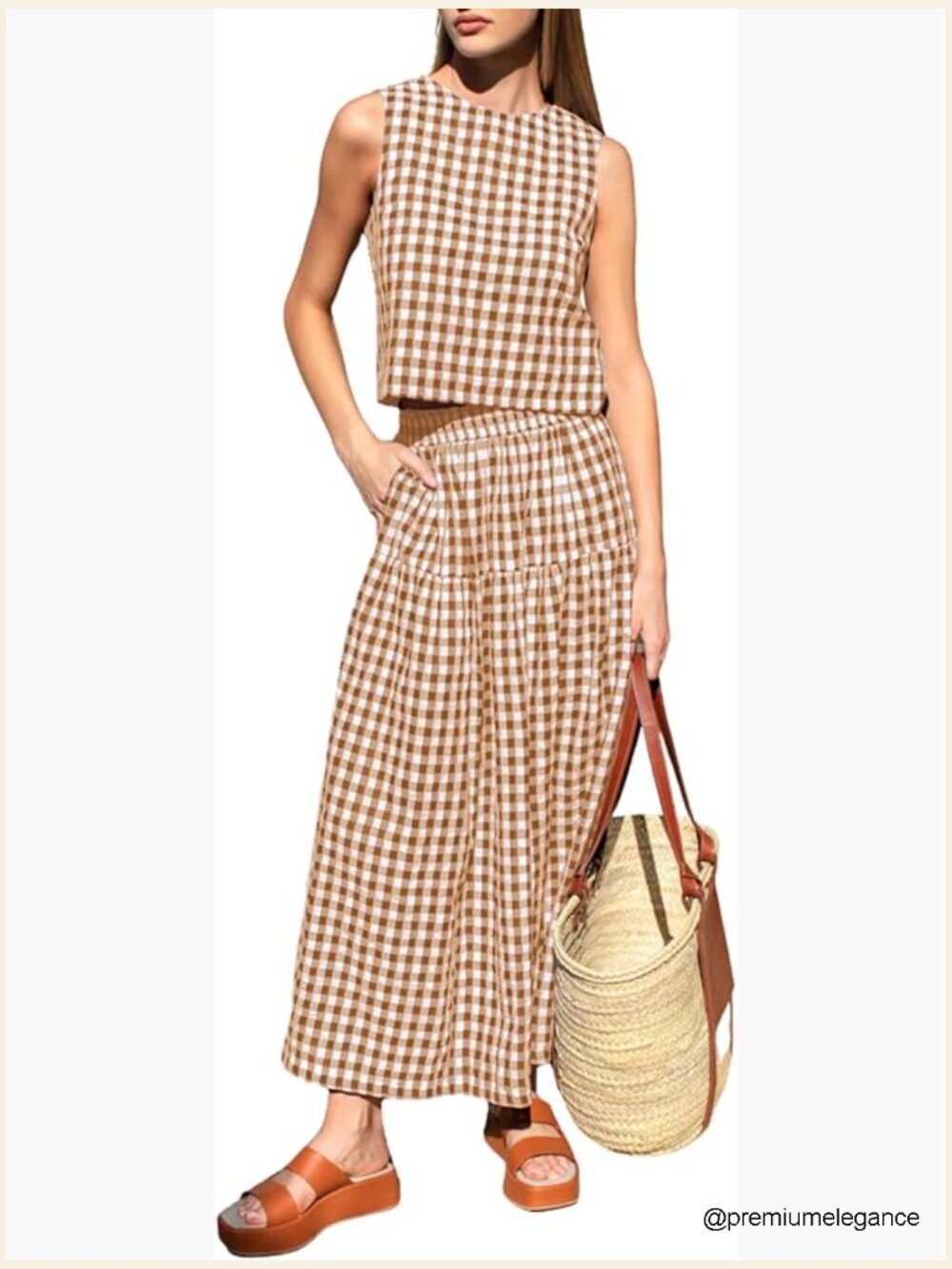Sleeveless Crop Top and High Waisted Tiered Skirt Set Plaid 2 Piece Outfit